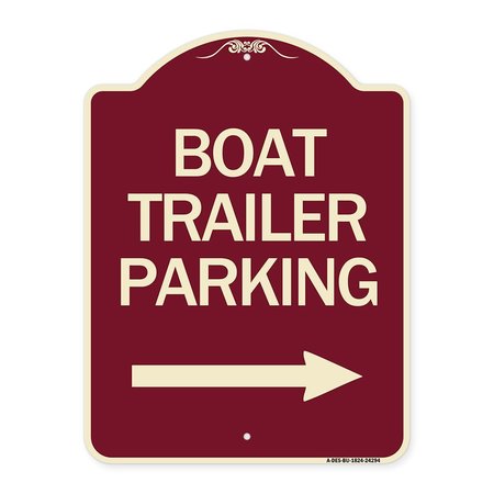 SIGNMISSION Boat Trailer Parking W/ Right Arrow Heavy-Gauge Aluminum Sign, 24" x 18", BU-1824-24294 A-DES-BU-1824-24294